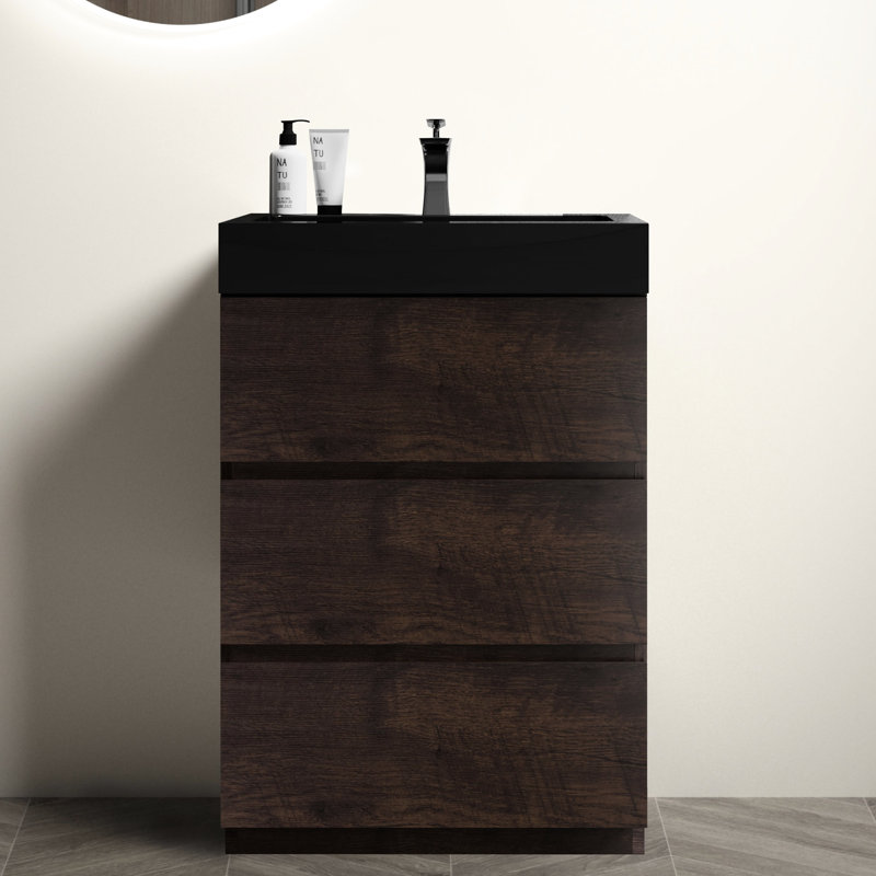 Meuble-lavabo 24 po en noyer - Fonctionnement silencieux, grand noyer moderne, rangement maximal