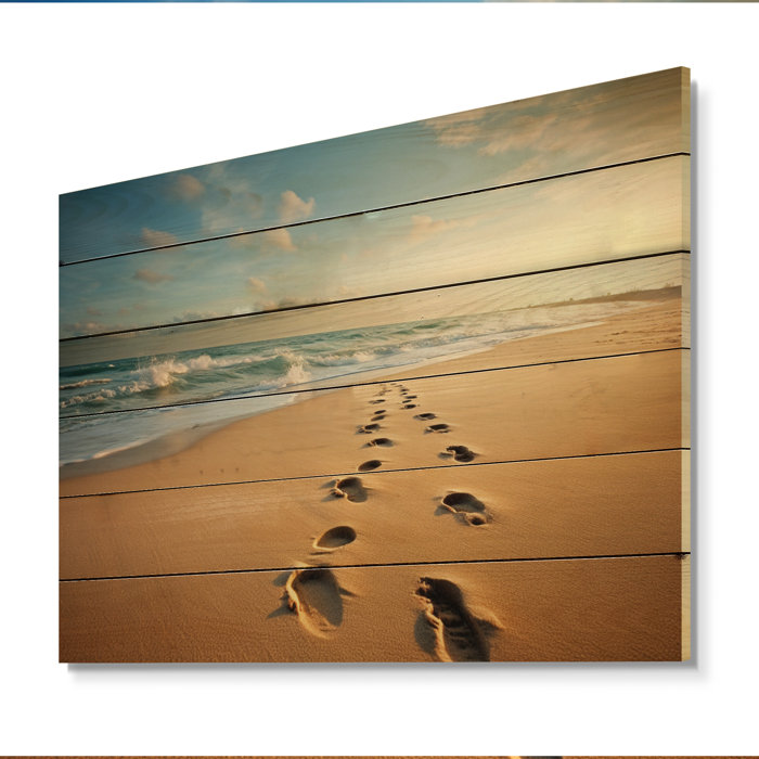 Dovecove Beach Photo Footprints In V On Wood Print | Wayfair