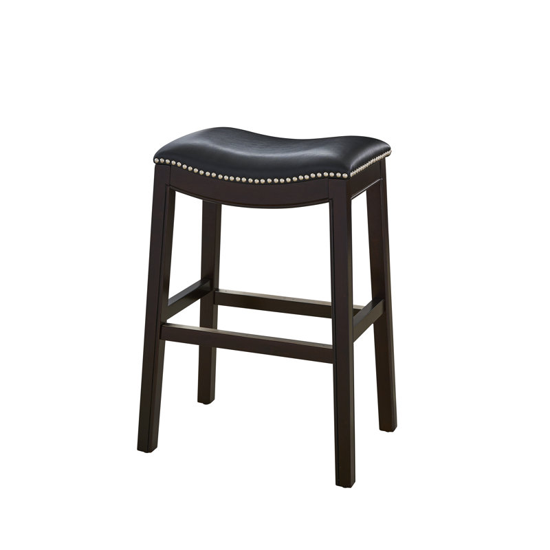 Hasitha Upholstered Counter Stool with Solid Wood Frame, Black, Counter Stool (25” Seat Height)