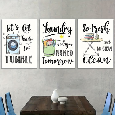 Laundry Room Quote Playful 3-Piece Canvas Print for Cheerful Vibe Laundry Room Home Decor