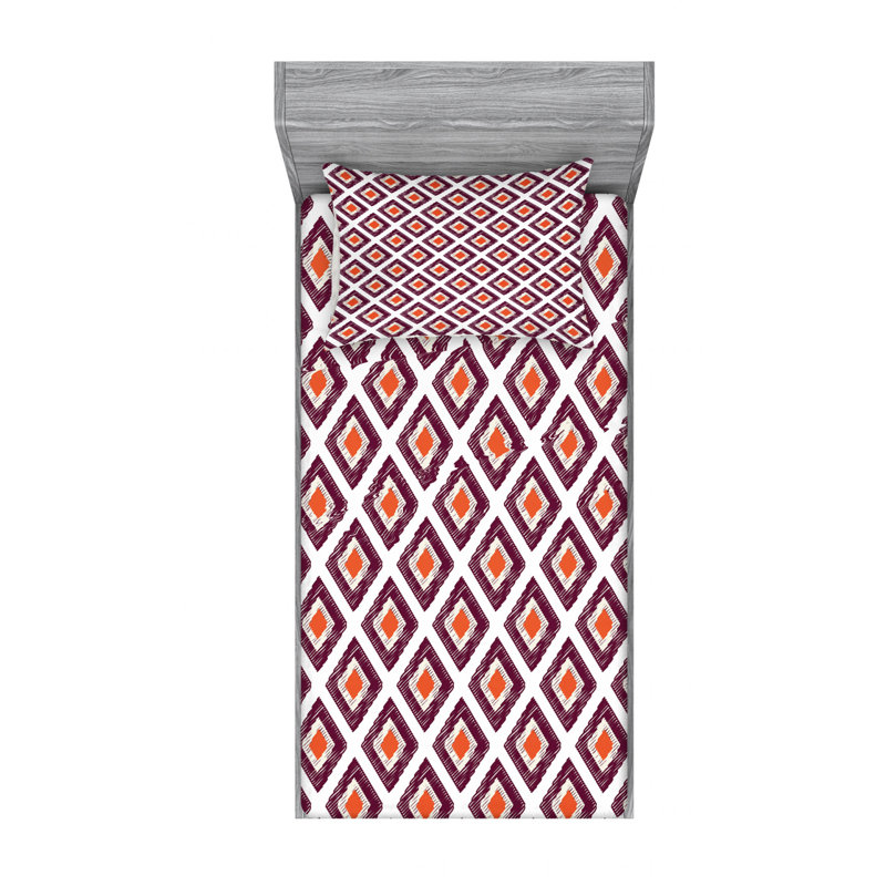 Microfiber Geometric Sheet Set, Twin XL Sheet Set with Fitted Sheet