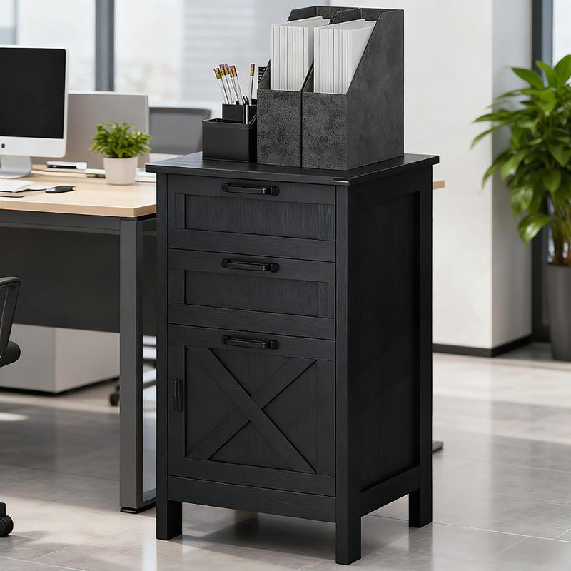 Classeur à 3 tiroirs, armoire de rangement rustique pour la maison et le bureau, Noir patiné