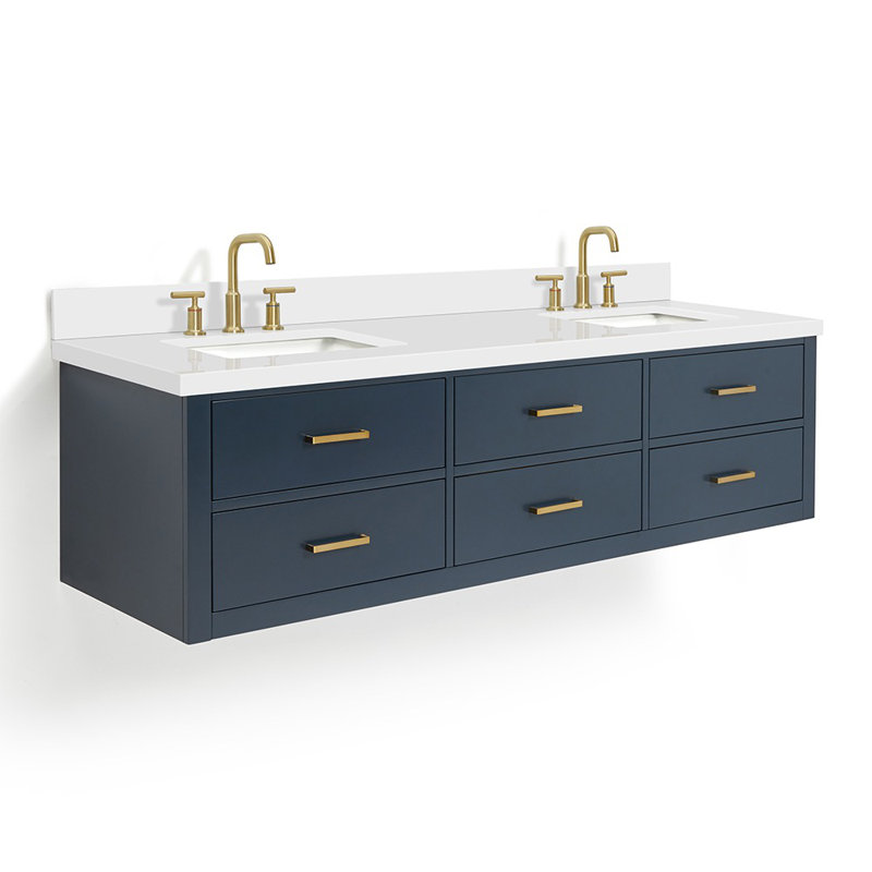 Double Vanity, Midnight Blue, Satin Brass, 73"