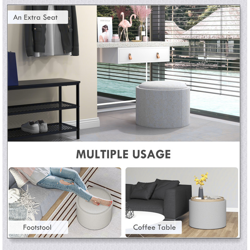 Round Storage Ottoman Coffee Table with Flip Top Tray