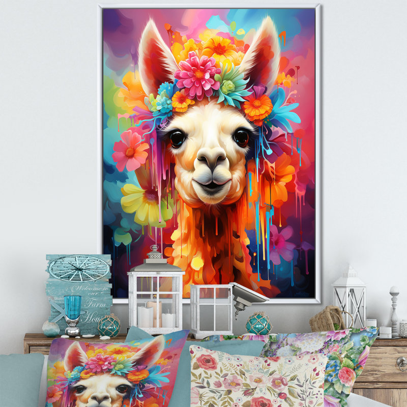 Alpaca Popart Woolen Elegance I - Alpaca, art mural, H 44 po x l 34 po x P 1,5 po, Cadre flottant blanc