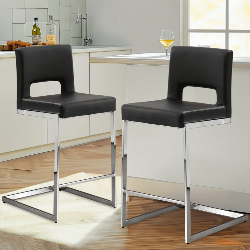 Hytham Upholstered Counter Stool, Black