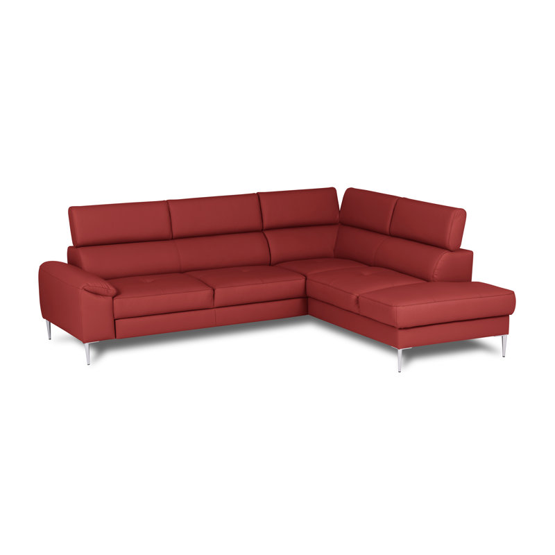 Camden Real Leather Corner Sofa with Pull-Out Bed, Storage & Adjustable Headrests, Red, Right Hand Facing