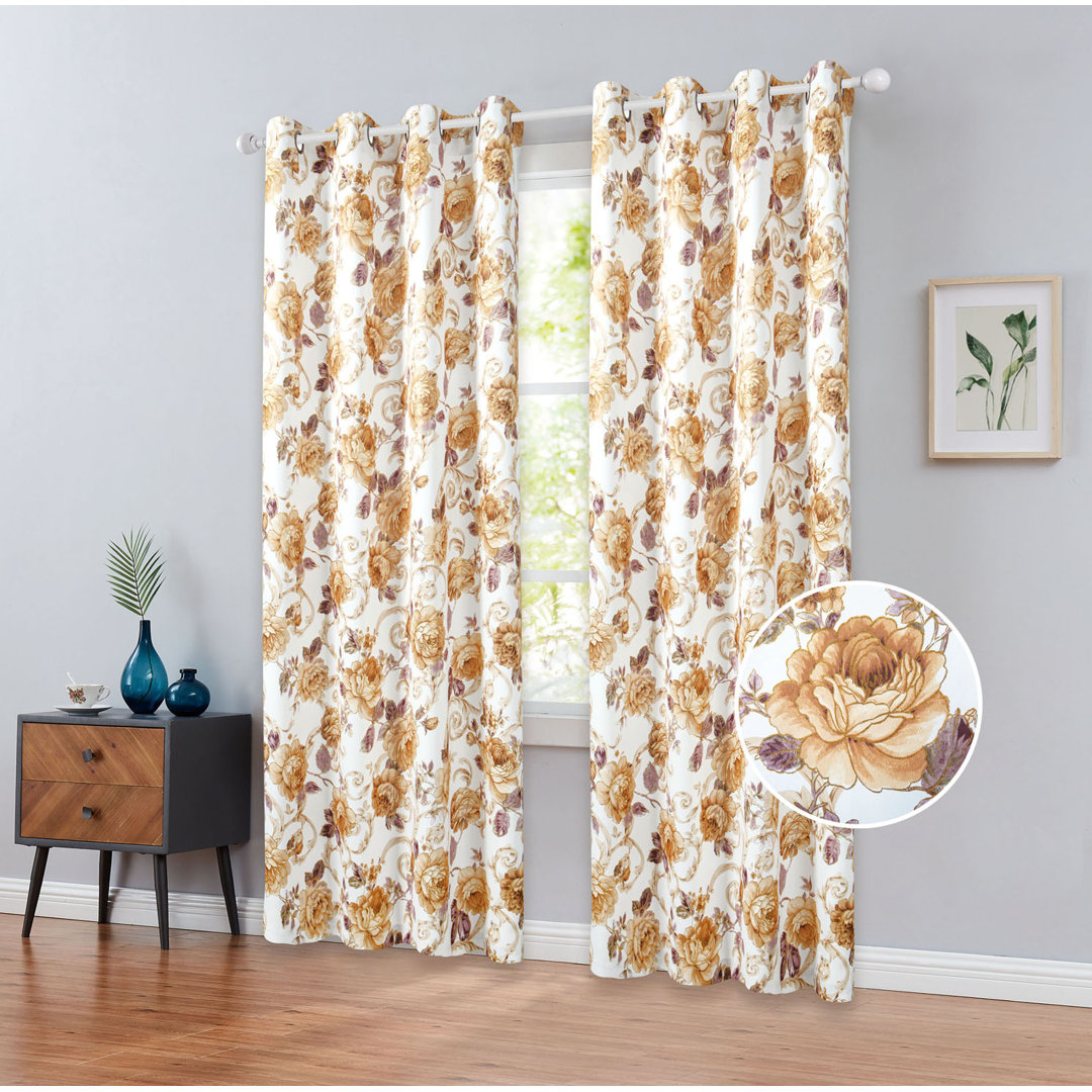 Floral Blackout Thermal Grommet Single Curtain Pane Red Barrel Studio® Curtain 