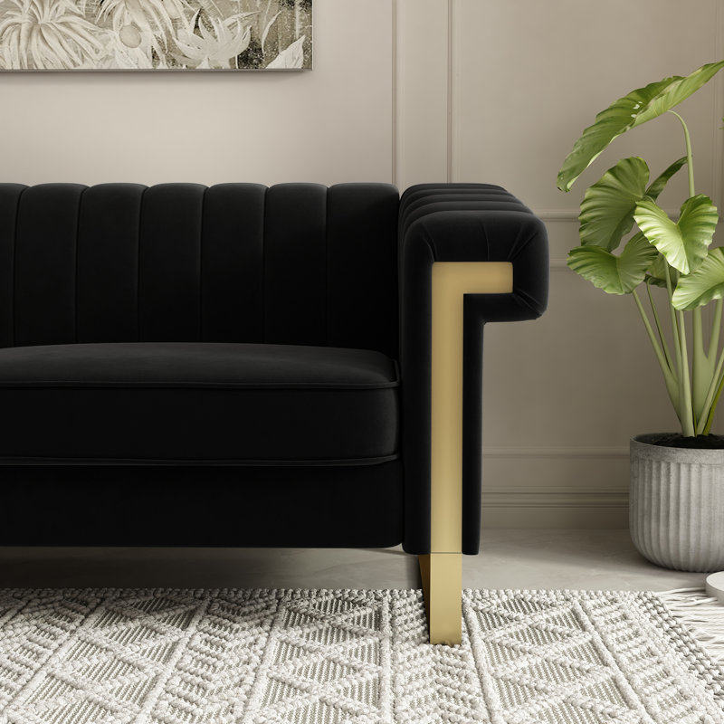 Kevionna 83.86'' Velvet Sofa, Black Velvet