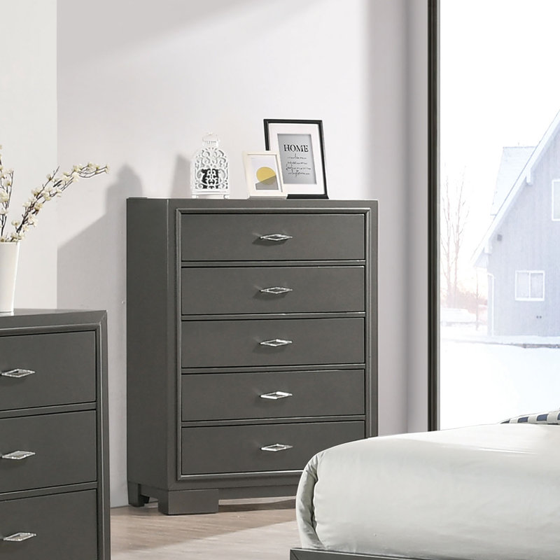 Commode 5 tiroirs en bois Anjelyna