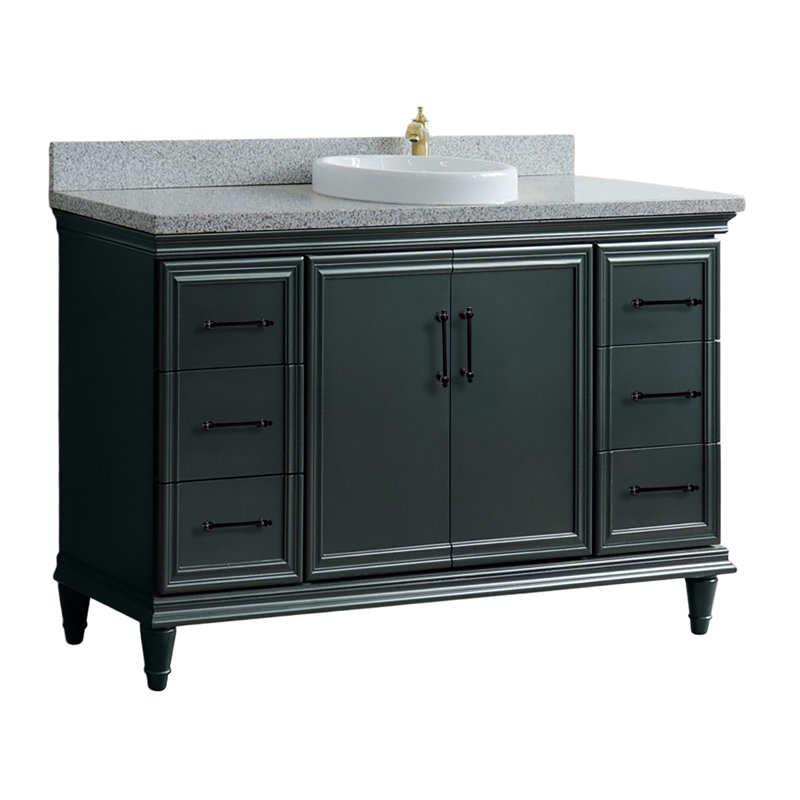 Finition de meuble-lavabo simple avec granite galaxie et lavabo rond, 61", Gris