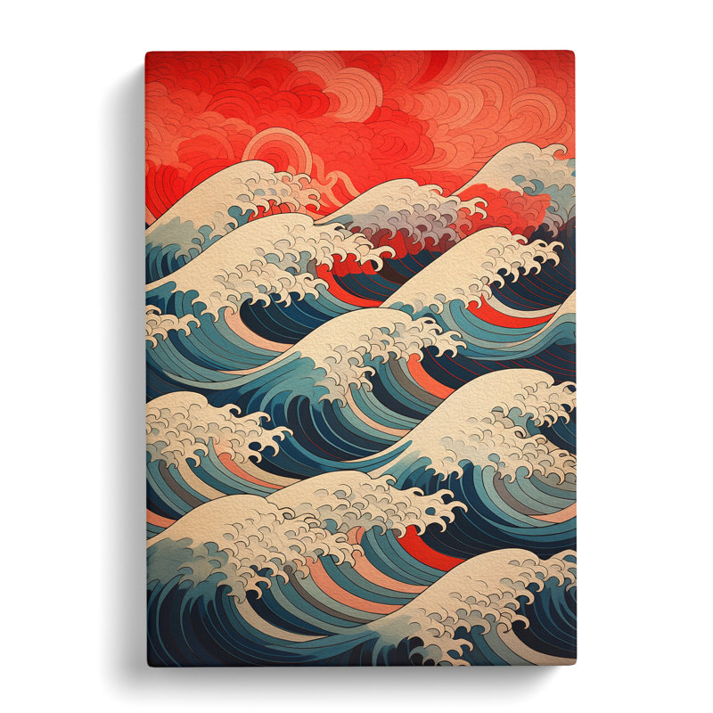 Wave Japanese Geometric Art - Wrapped Canvas, 76cm H x 50cm W x 3cm D