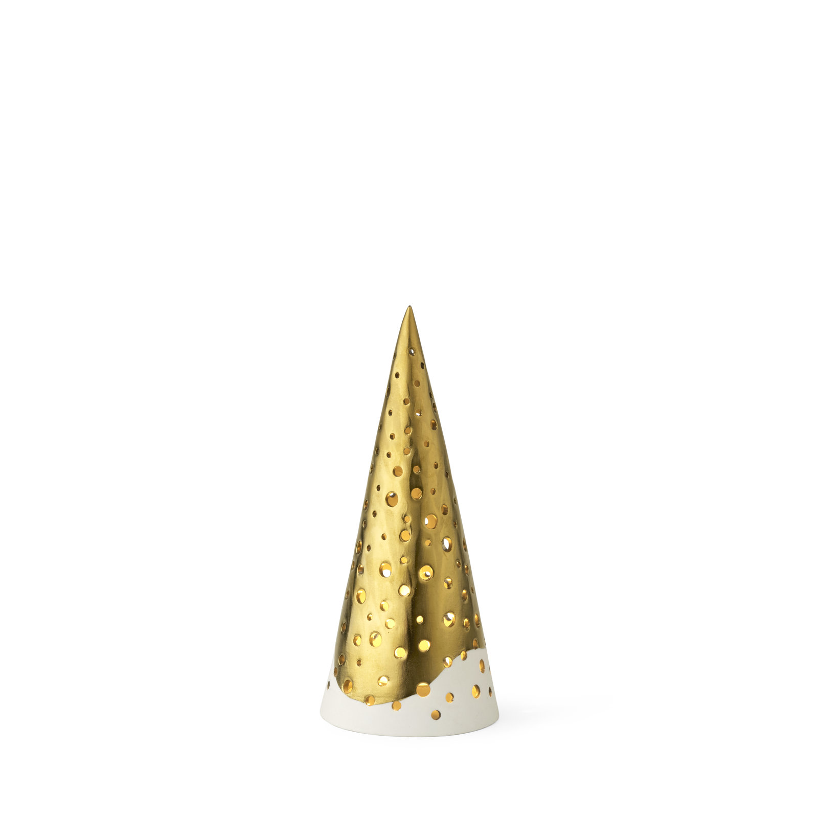 Nobili Bone China Lantern, 7.5" H x 3.1" W x 3.1" D, Satin Gold/White