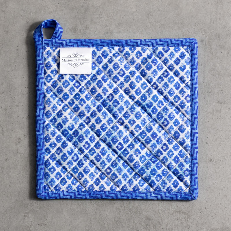 Maison d'Hermine Indigo Love, ensemble de maniques 100 % coton - 20 x 20 cm