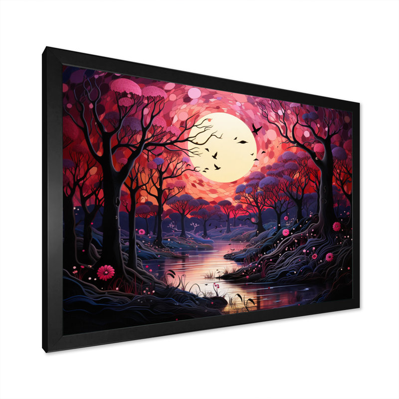 Paysage romantique fondant des cœurs II, H 34 po x l 44 po x P 1,5 po, Cadre simple noir