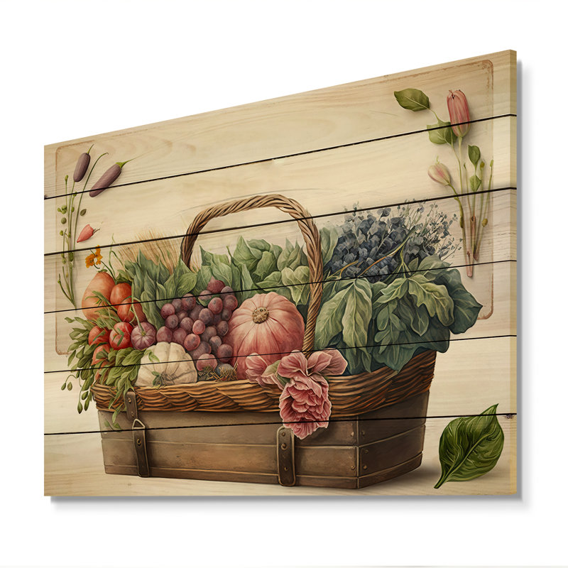 Fruit in Basket III - impression sur bois sans cadre, H 30 po x l 40 po x P 1,5 po