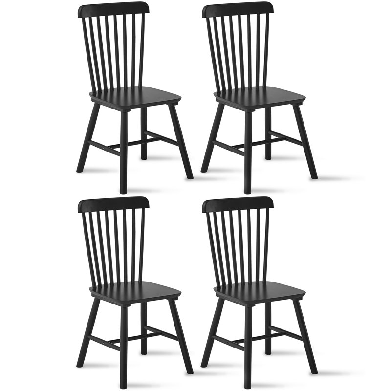 Solid Wood Windsor Dining Chairs, Black