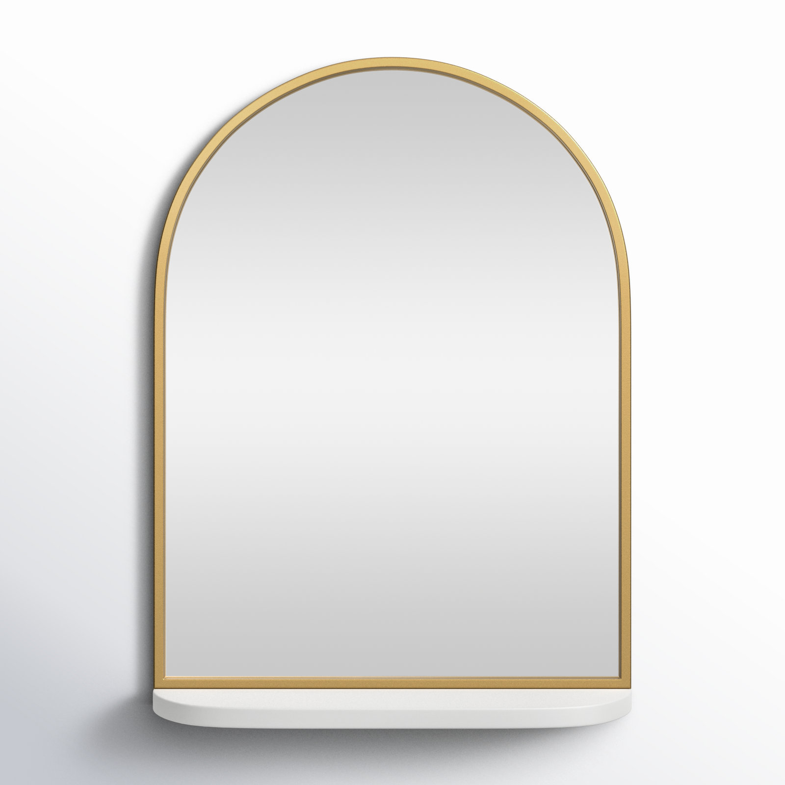 Jordie Flat Mirror with Shelves, 28" H x 20" W, White/Brass