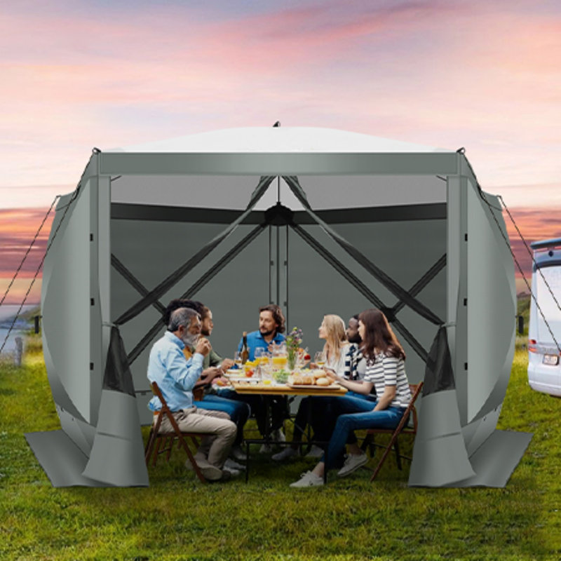 10x10FT Camping Gazebo Screen Tent, Gray