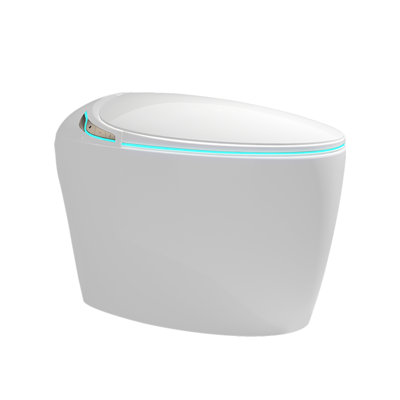 Toilette intelligente unique avec bidet intégré, toilette intelligente une pièce pour salle de bain moderne, siège à ouverture / fermeture automatique, capteur de pied, affichage à DEL, veilleuse, eau chaude et sécheuse, blanc