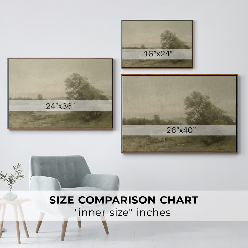 Paysage rétro - DCCII, Toile encadrée noyer flottant, H 25 po x l 37 po x P 2 po