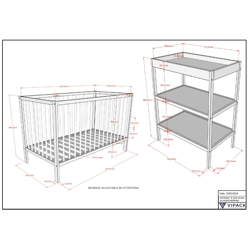 Dino 2 -Piece Nursery Furniture Set, Brown