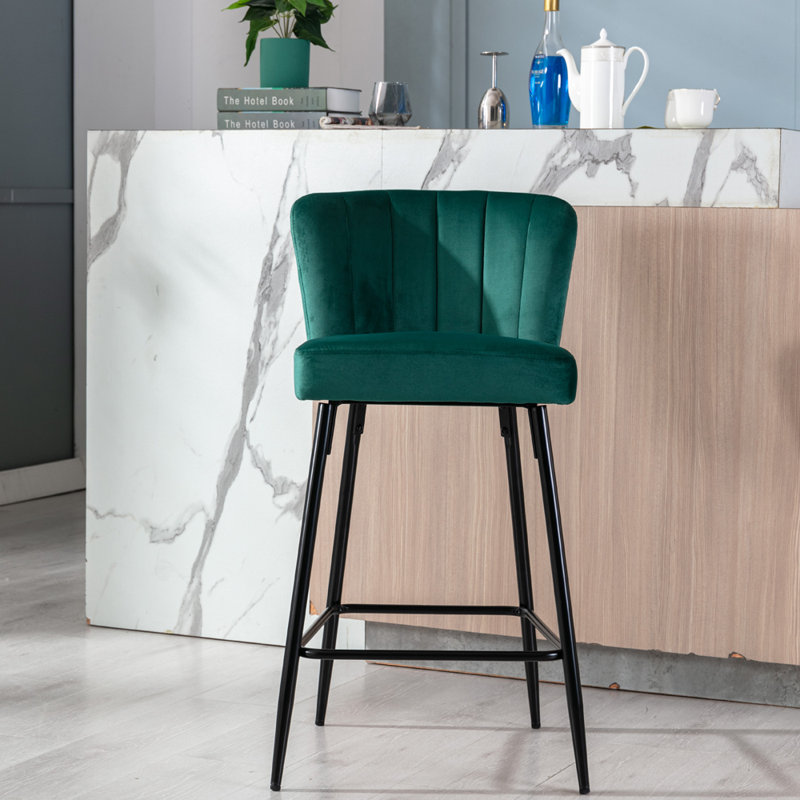 Lauterbach Upholstered Counter Stool with Metal Frame, Green Velvet