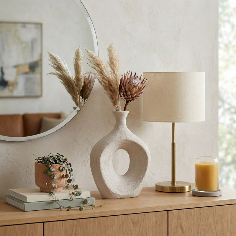 Modern Oval Ceramic Table Vase Cut-Out Design For Home Decor - Modern Sculptural Tall Flower Vase For Dining Or Office Centerpiece Display