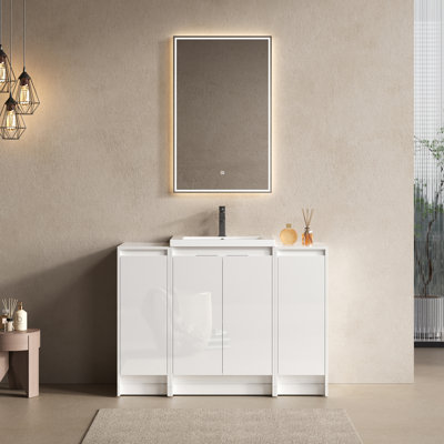  Rangement autoportant pour salle de bain 48 po avec lavabo en résine et armoires doubles Minimalist
