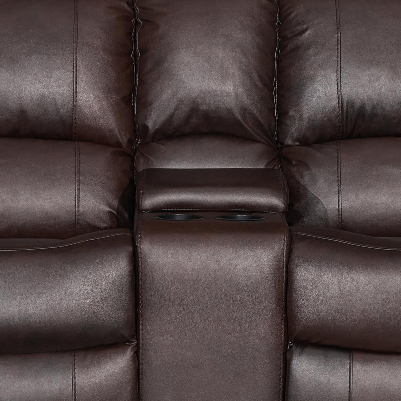 Causeuse inclinable double 73,2 po avec console - style riveté et confort partagé, Brun