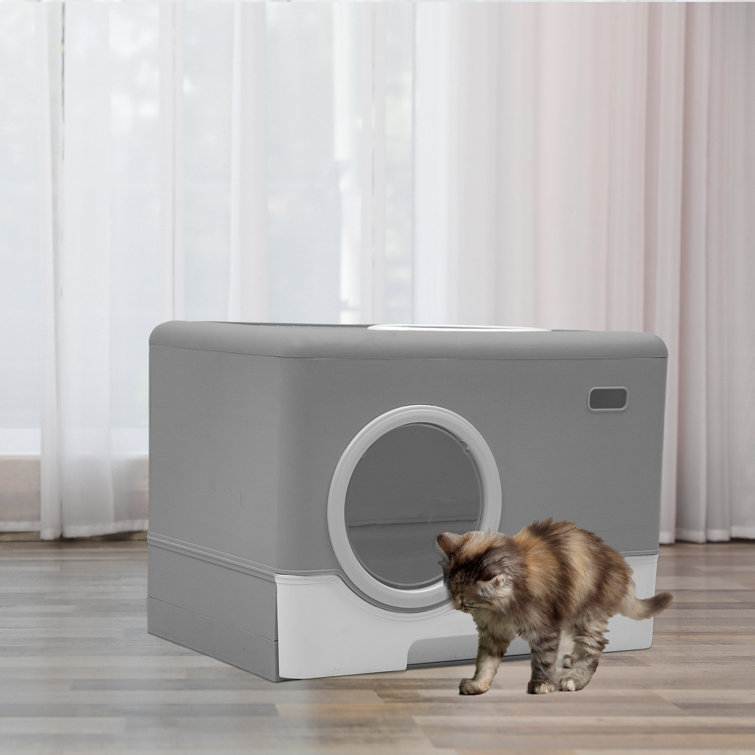 Extra Large Cat Litter Box with Scoop, Front Entry and Top Exit, White Tucker Murphy Pet