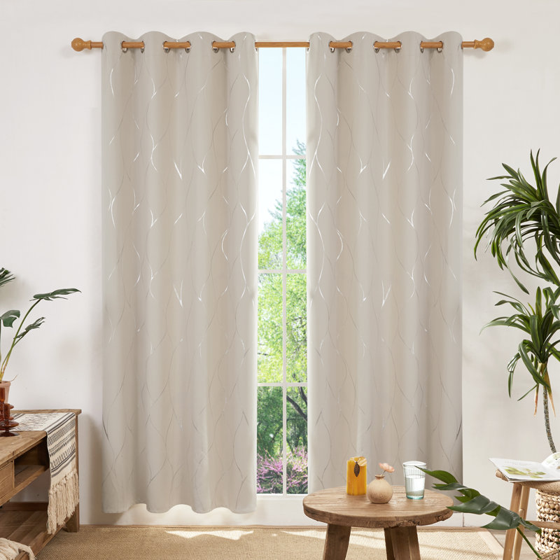 Seligman Wave Foil Printed Room Darkening Thermal Curtains, Width 117 x Drop 183 cm, Royal Blue