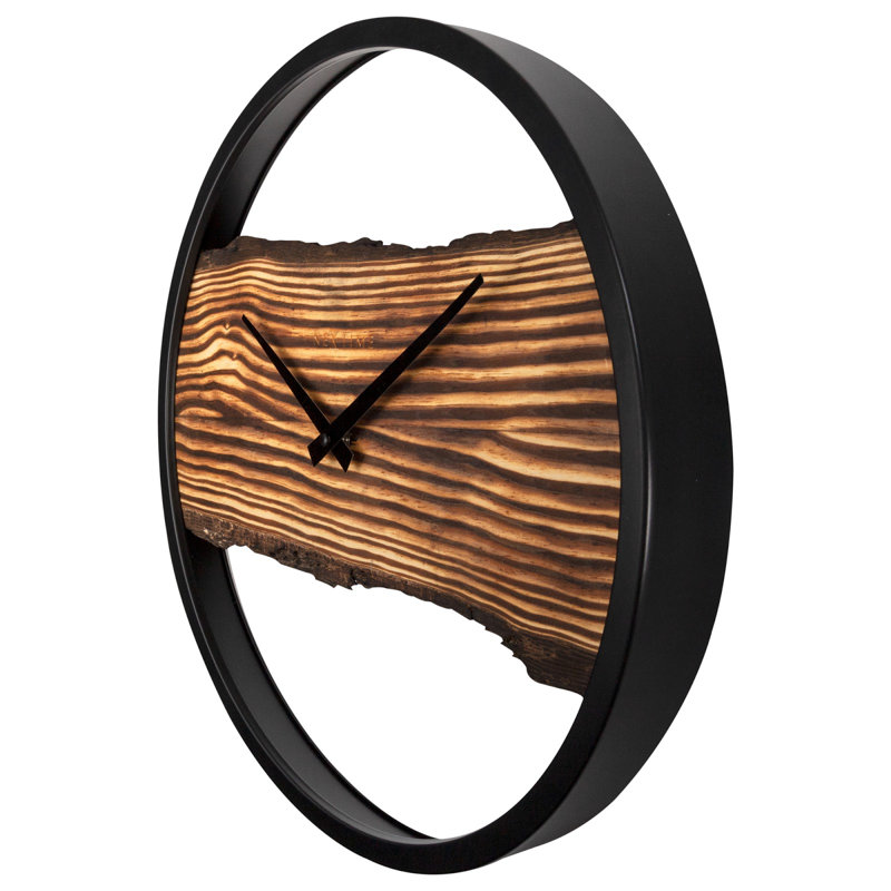 45 cm Black Metal and Wood Wall Clock
