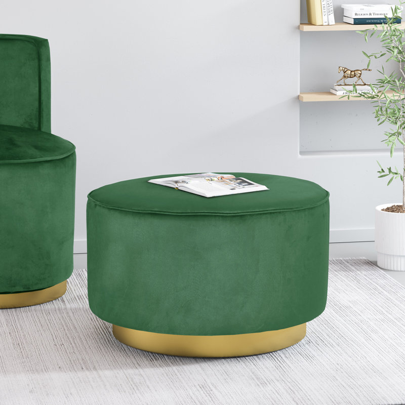 Dilan Upholstered Ottoman, Green Velvet