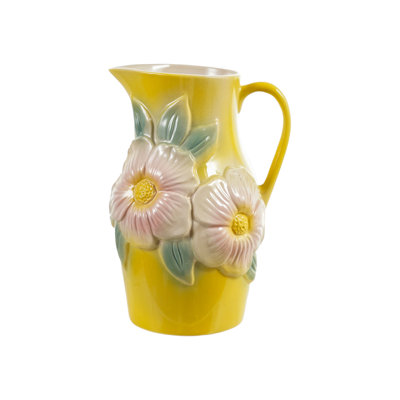 Embossed Stoneware Floral Pitcher, Vintage Finish