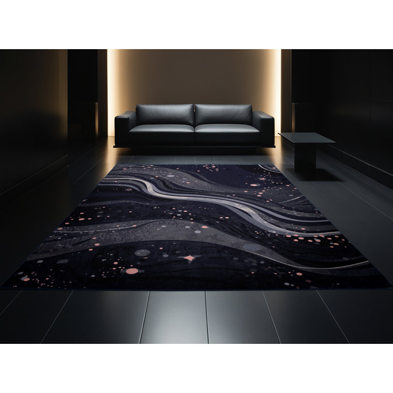 Tapis éclectique abstrait gris lavable à la machine, 8 x 12