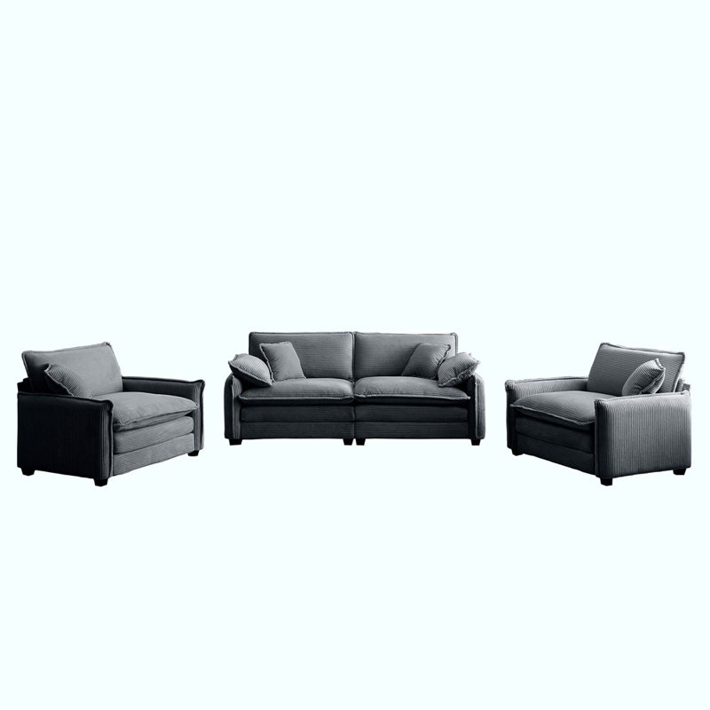 Ensemble de canapé luxueux et sophistiqué avec coussins et coussins moelleux pour le salon, Gris