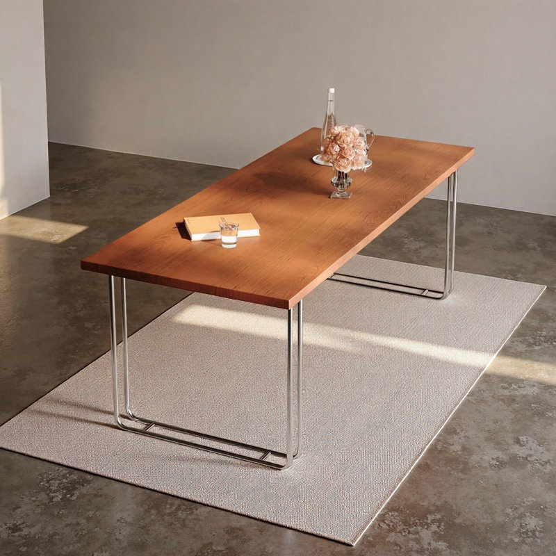 Élégant bureau rectangulaire en acier inoxydable, H 29,52 po x l 94,49 po x P 31,49 po