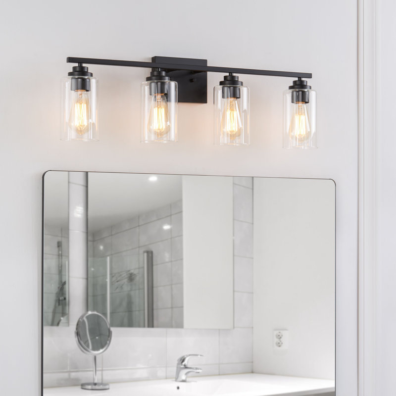 Quitterie - Éclairage pour meuble-lavabo, Noir mat, Clear, 4