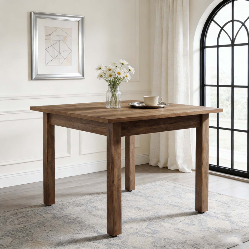 Table de salle à manger carrée avec pieds en bois massif pour quatre, Brun