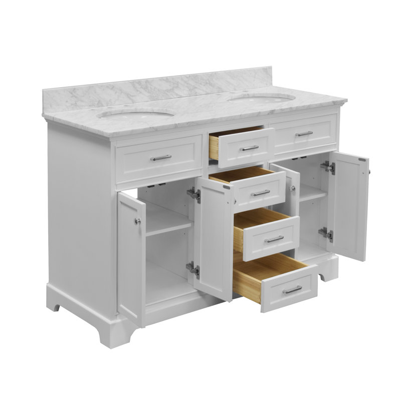 Ensemble de meuble-lavabo double 60 po Ronnie, Blanc, Marbre de Carrare