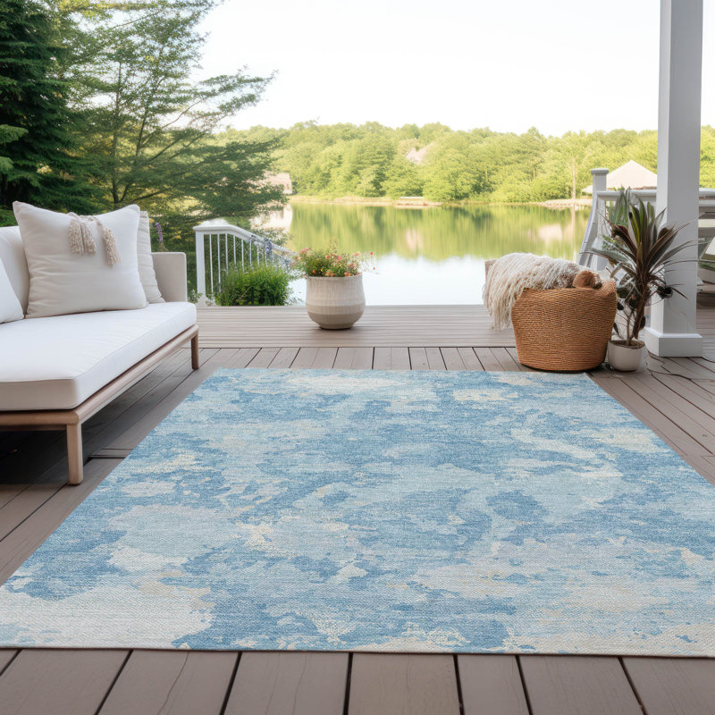 Tapis d'intérieur / extérieur bleu lavable Tharne , 8 pi x 10 pi