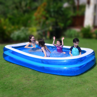 Blue and White Inflatable Rectangular Swimming Pool