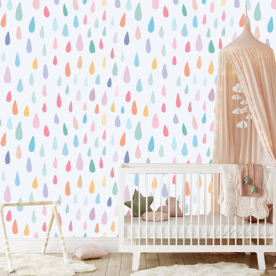 Ashfan Watercolored Rain Drops 10' L x 24" W Peel and Stick Wallpaper Roll