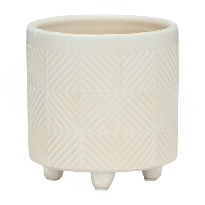 S/2 6/8" TEXTURED PLANTERS, SHINY WHITE, White