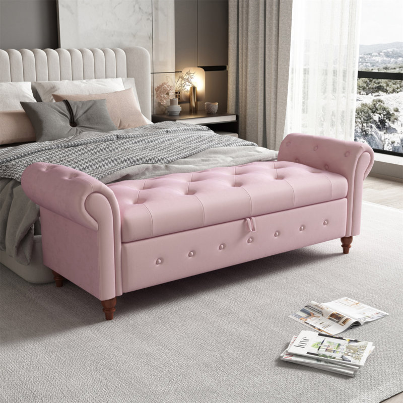 Banc de lit en velours rose, Rose