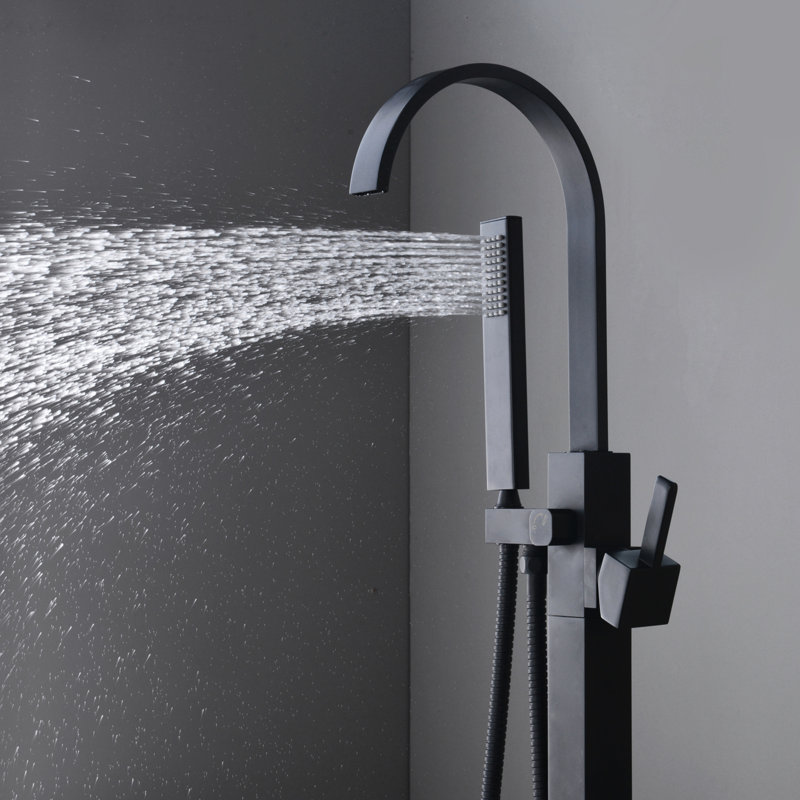 Robinetterie incurvée pour baignoire sur pied avec douchette - Installation monotrou noire, finition mate
