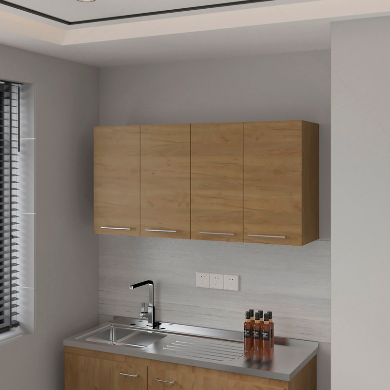 Armoire murale en mélamine avec portes Lyman, chêne naturel 4 portes