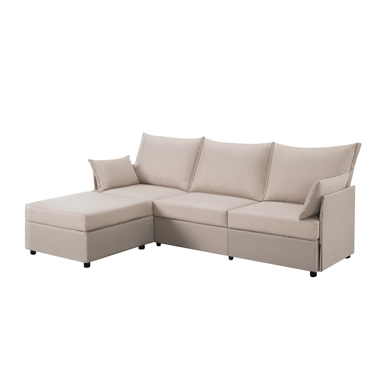 93.7” Sectional Sofa with ottoman, Beige Polyester Blend