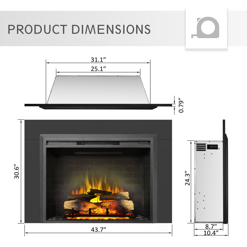 Anasa 43.7'' W Black Electric Fireplace Insert with 4500 BTU